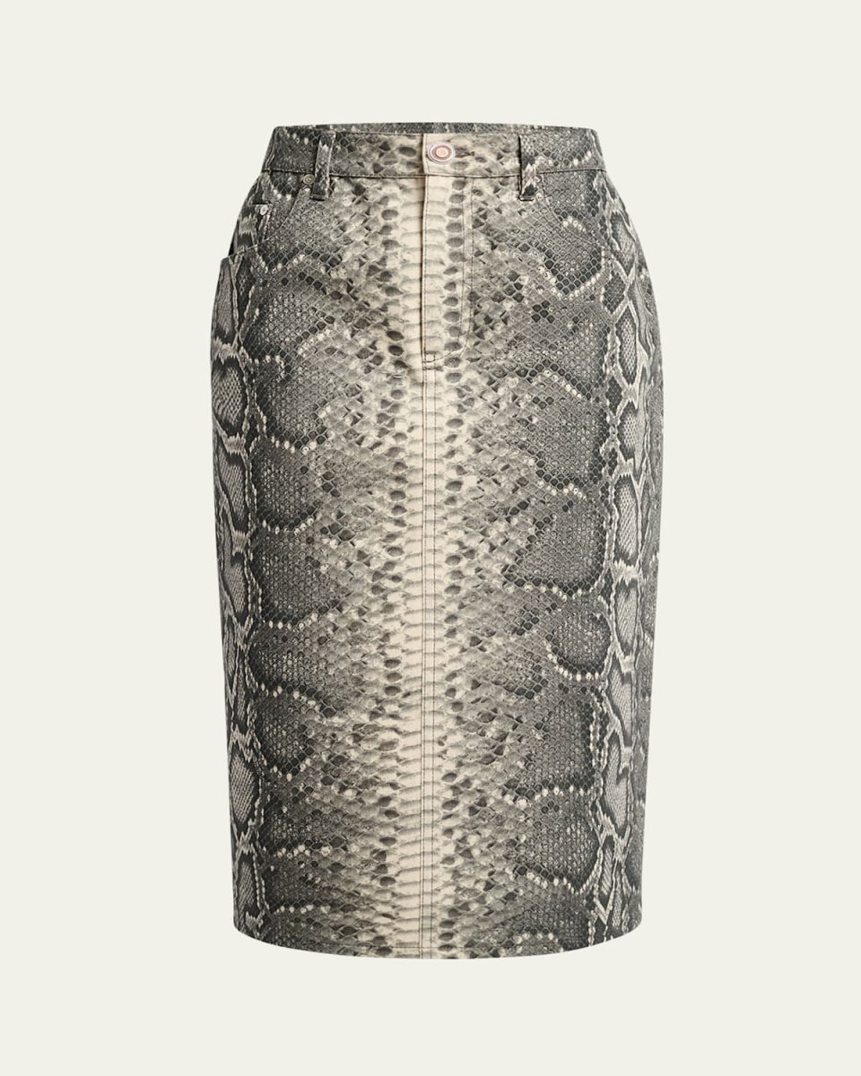 Adalaide Snakeskin-Print Denim Midi Skirt